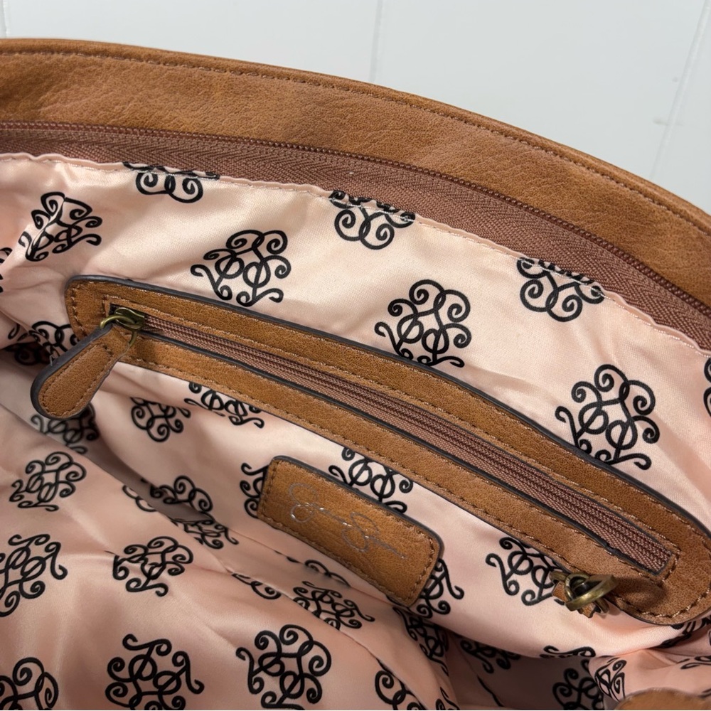 Jessica Simpson Brown Faux Leather Bohemian Boho Hobo Bag Purse Long Strap - Picture 7 of 7
